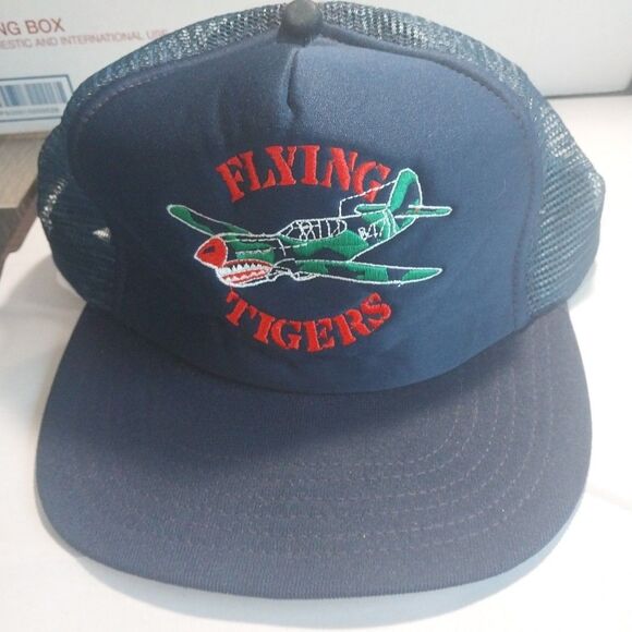 Vintage SnapBack Hat Cap Mesh Flying Tigers WWII Pro Fit Squadron Military Blue - Picture 1 of 4